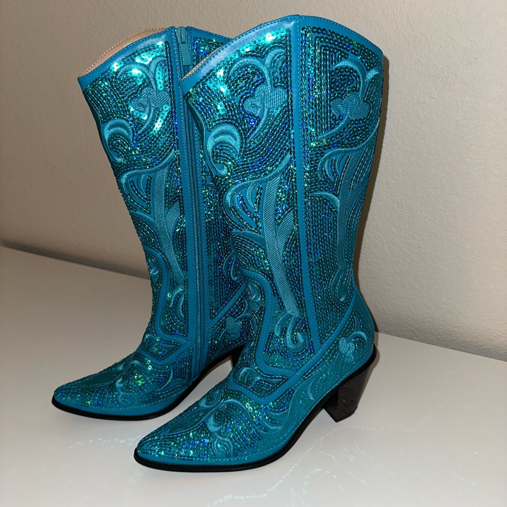 Helen’s Heart Turquoise Sequin Cowboy Boots
